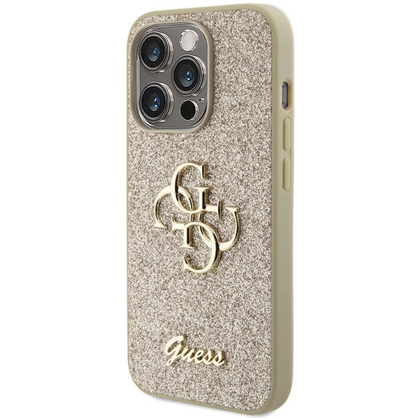 Guess Glitter Script Big 4G iPhone 15 Pro Case - Gold