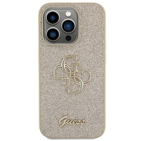 Guess Glitter Script Big 4G iPhone 15 Pro Case - Gold