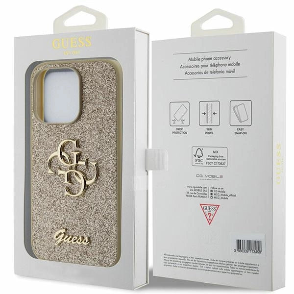 Guess Glitter Script Big 4G iPhone 15 Pro Case - Gold