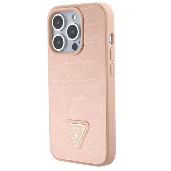 Guess Croco Triangle Metal Logo case for iPhone 15 Pro - pink