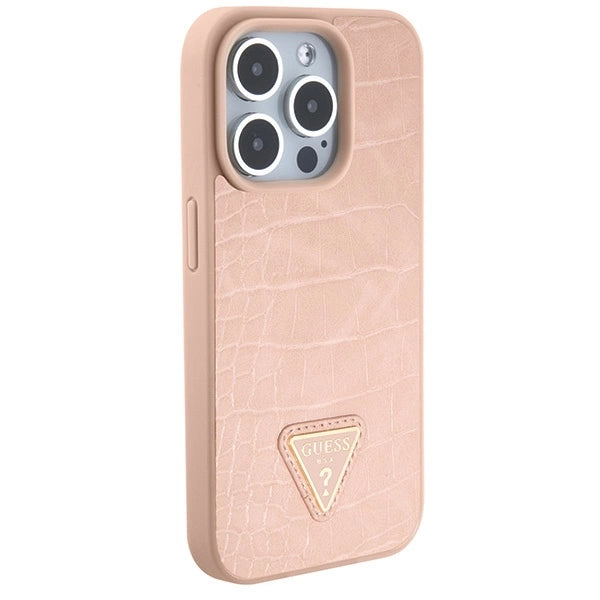 Guess Croco Triangle Metal Logo case for iPhone 15 Pro - pink