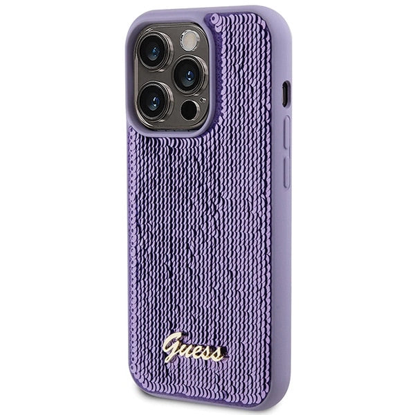 Guess Sequin Script Metal case for iPhone 15 Pro - purple
