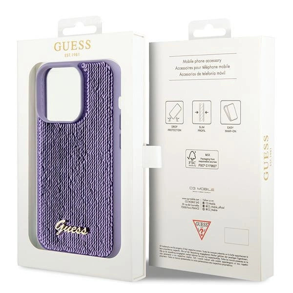 Guess Sequin Script Metal case for iPhone 15 Pro - purple
