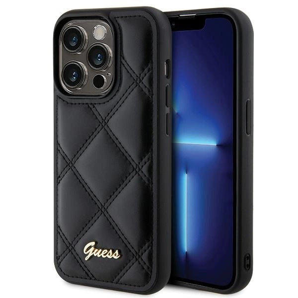 Guess Quilted Metal Logo case til iPhone 15 Pro - sort