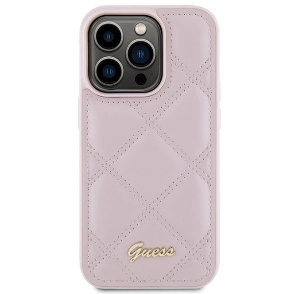 Guess Quilted Metal Logo Case til iPhone 15 Pro - pink