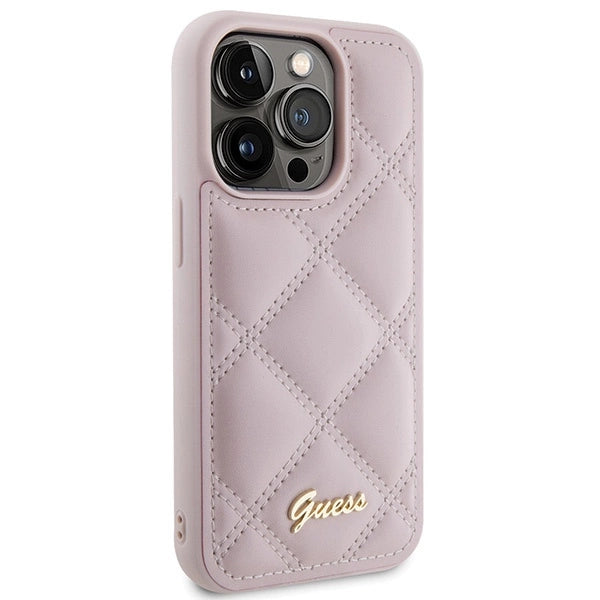Guess Quilted Metal Logo Case til iPhone 15 Pro - pink