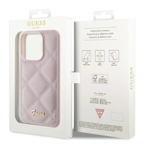 Guess Quilted Metal Logo Case til iPhone 15 Pro - pink