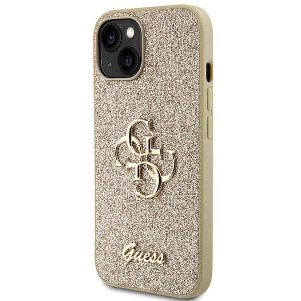 Guess Glitter Script Big 4G iPhone 15 Case - Gold