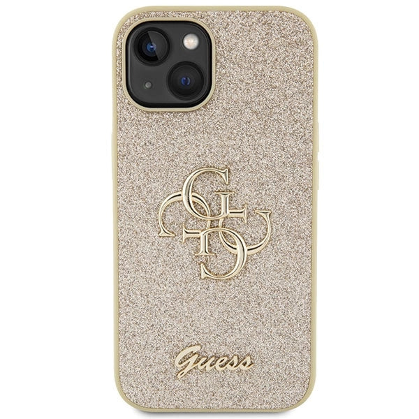 Guess Glitter Script Big 4G iPhone 15 Case - Gold