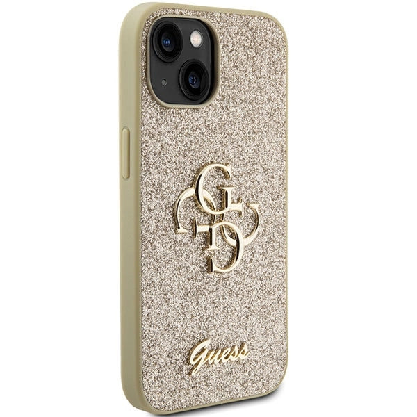 Guess Glitter Script Big 4G iPhone 15 Case - Gold