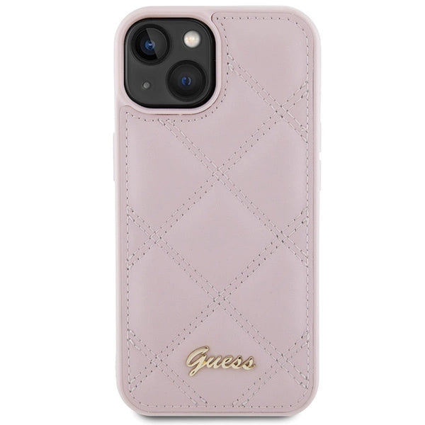Guess Quilted Metal Logo Case til iPhone 15 - pink