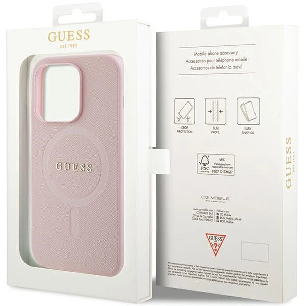 Guess GUHMP13LPSAHMCP case for iPhone 13 Pro / 13 - pink Saffiano MagSafe