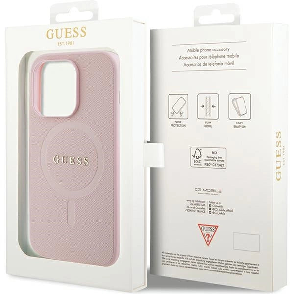 Guess GUHMP14XPSAHMCP-fodtæppe til iPhone 14 Pro Max - pink Saffiano MagSafe