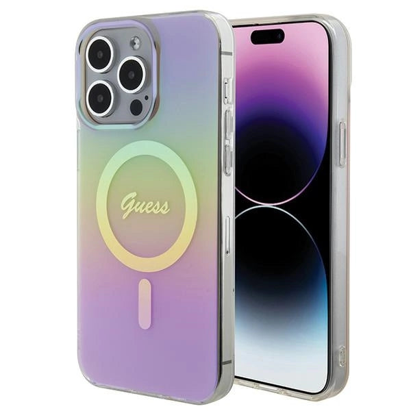 Guess IML Iridescent MagSafe-hylster til iPhone 15 Pro - pink