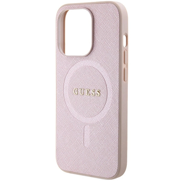 Guess Saffiano MagSafe-fodral til iPhone 15 Pro - pink