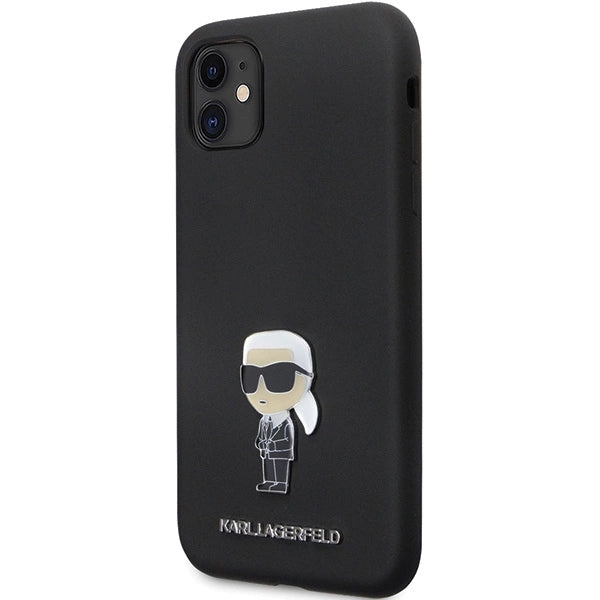 Karl Lagerfeld KLHCN61SMHKNPK case for iPhone 11 / Xr - black Silicone Ikonik Metal Pin