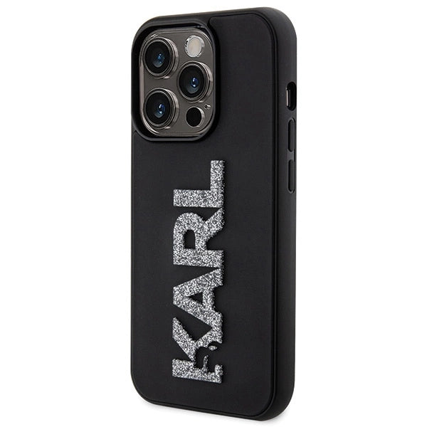 Karl Lagerfeld 3D Rubber Glitter Logo iPhone 15 Pro Case - Black