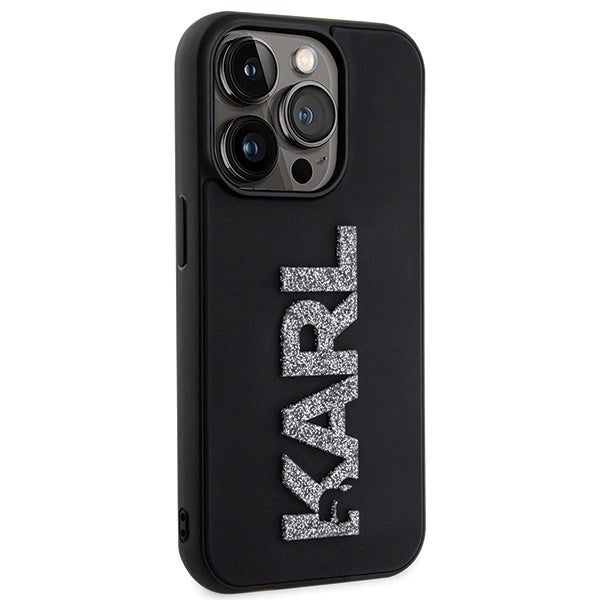 Karl Lagerfeld 3D Rubber Glitter Logo iPhone 15 Pro Case - Black