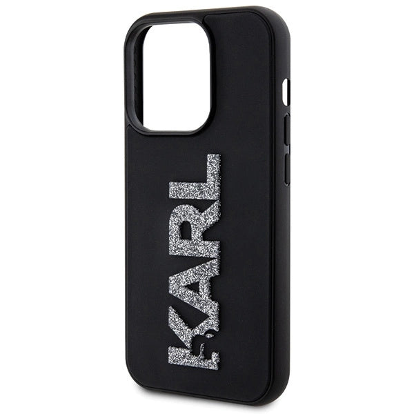 Karl Lagerfeld 3D Rubber Glitter Logo iPhone 15 Pro Case - Black