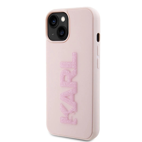Karl Lagerfeld 3D Rubber Glitter Logo case for iPhone 15 Plus - pink