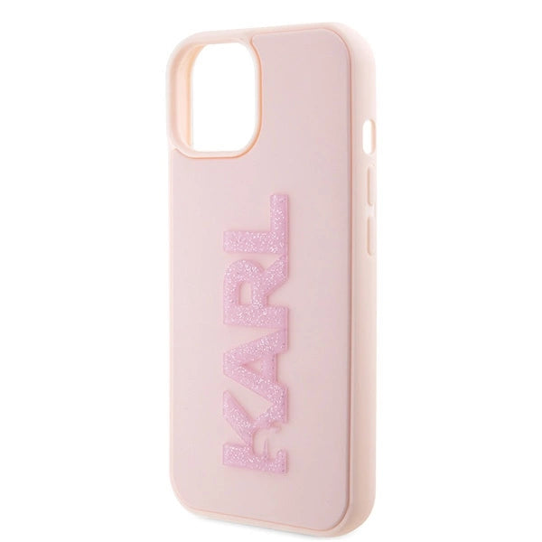 Karl Lagerfeld 3D Rubber Glitter Logo case for iPhone 15 Plus - pink