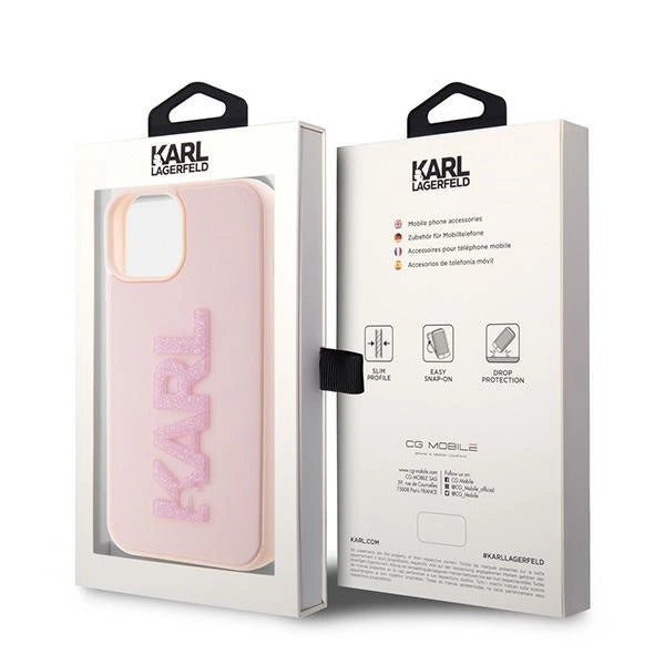 Karl Lagerfeld 3D Rubber Glitter Logo case for iPhone 15 Plus - pink