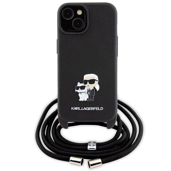 Karl Lagerfeld Crossbody Saffiano Metal Pin Karl & Choupette case for iPhone 15 - black