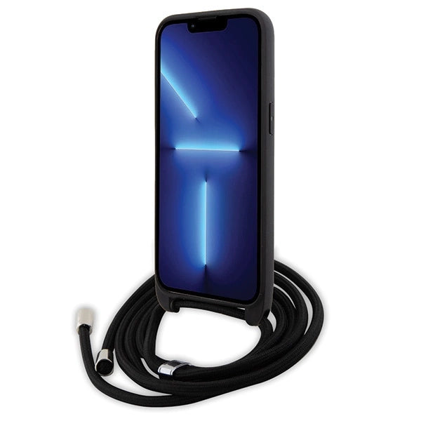 Karl Lagerfeld Crossbody Saffiano Monogram Metal Pin Karl & Choupette Case for iPhone 15 Pro Max - Black