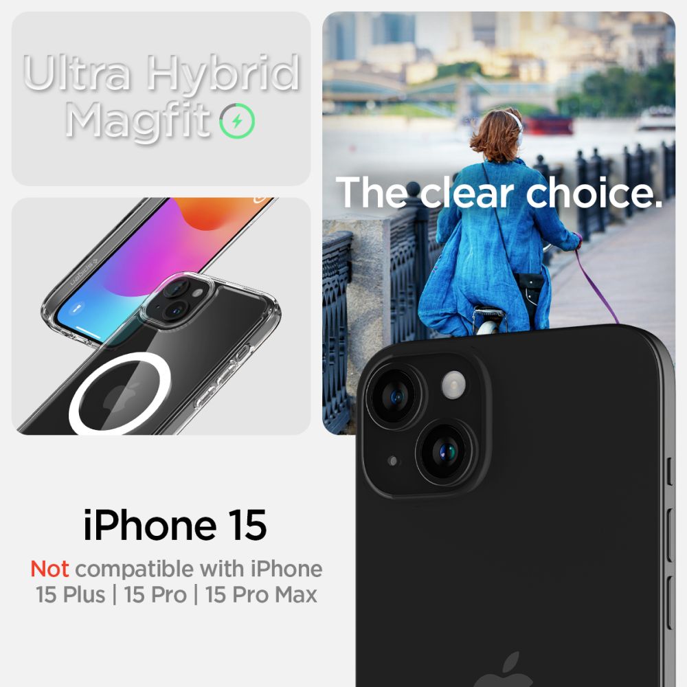 Spigen Ultra Hybrid Mag Case med MagSafe til iPhone 15 - hvid
