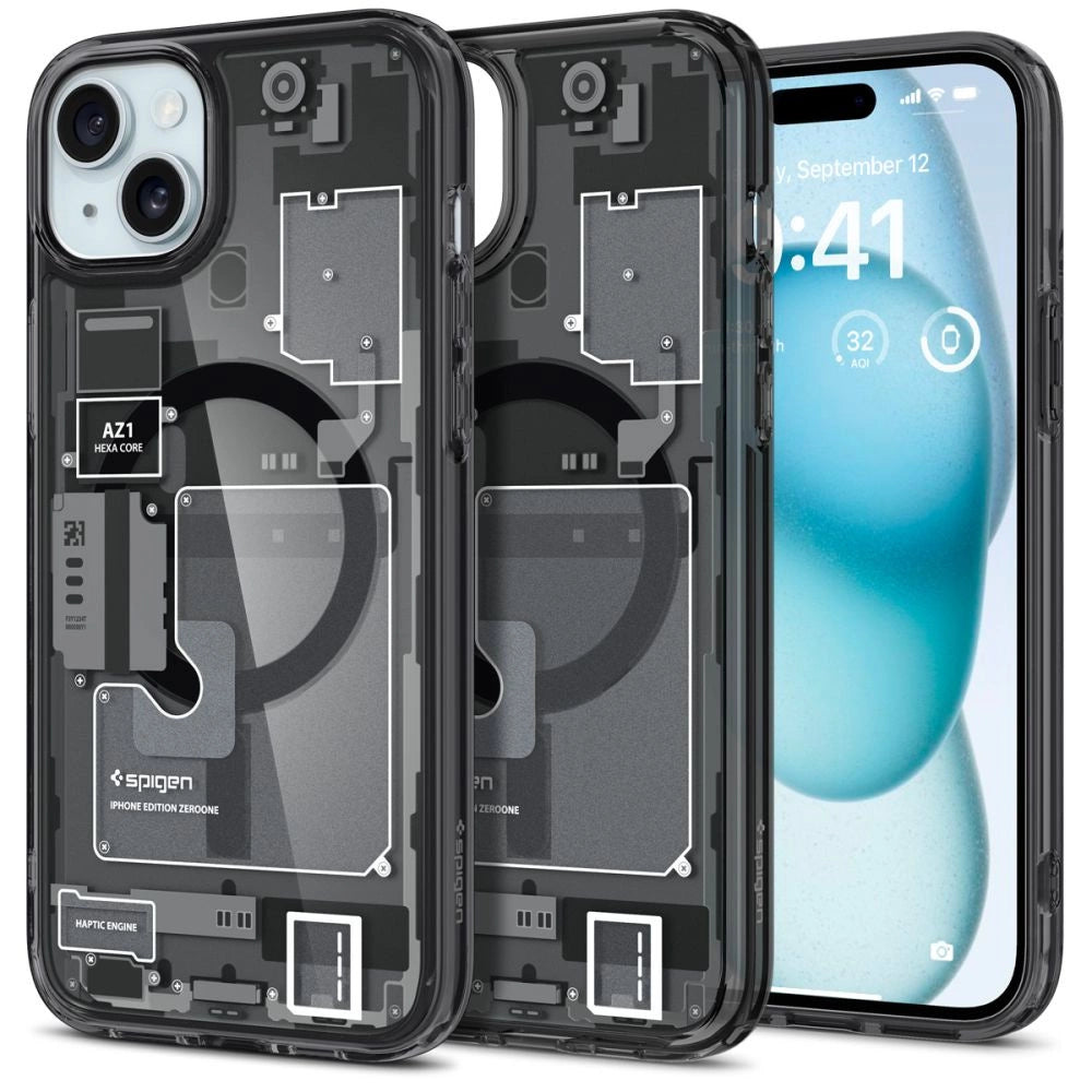 Spigen Ultra Hybrid Mag Case med MagSafe til iPhone 15 Plus - mørkgrå (Zero One mønster)