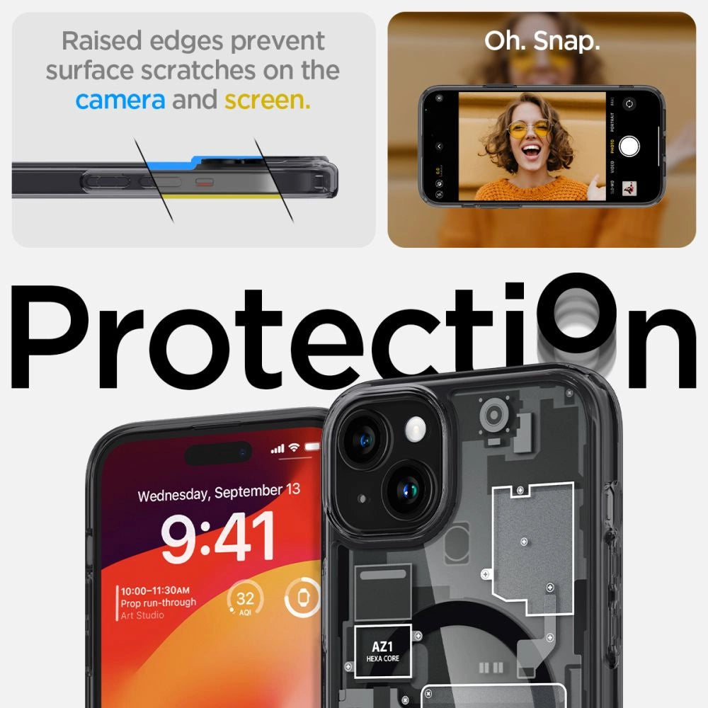 Spigen Ultra Hybrid Mag Case med MagSafe til iPhone 15 Plus - mørkgrå (Zero One mønster)