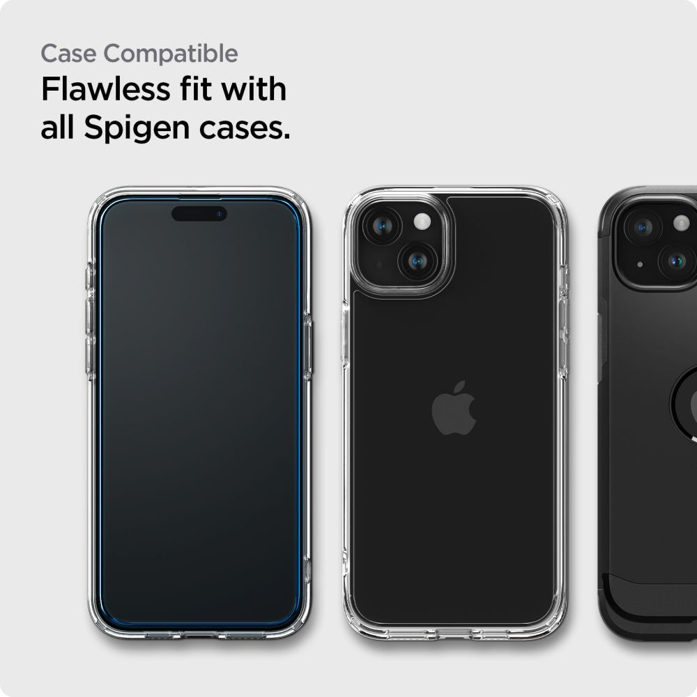 Spigen ALM Glass FC hærdet glas til iPhone 15 - sort 2 stk.