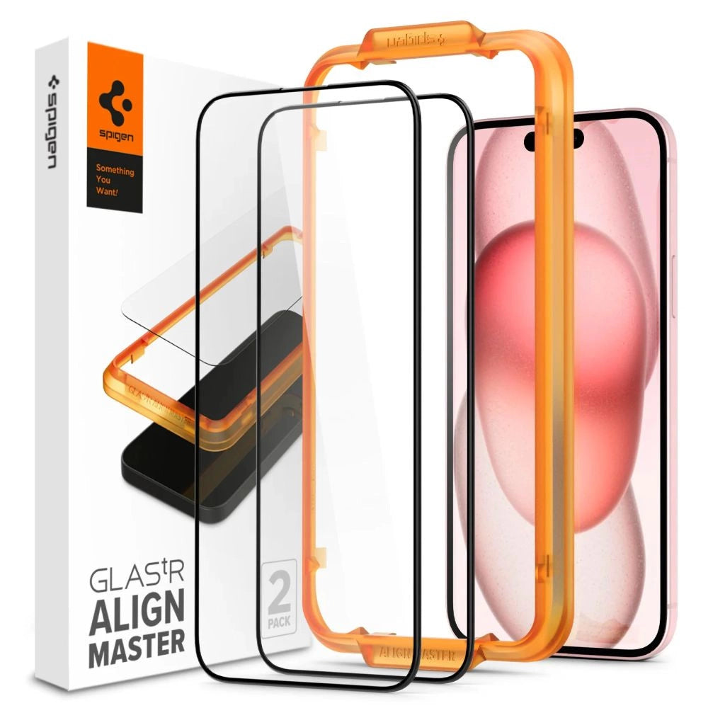 Spigen ALM Glass FC hærdet glas til iPhone 15 Plus - sort 2 stk.