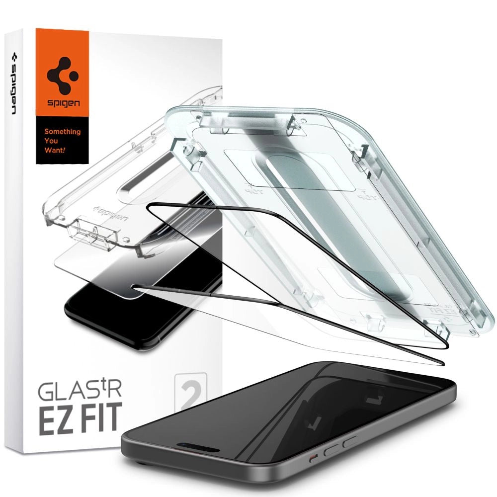 Spigen Glas.tR EZ Fit FC tempereret glas til iPhone 15 Plus - sort 2 stk.