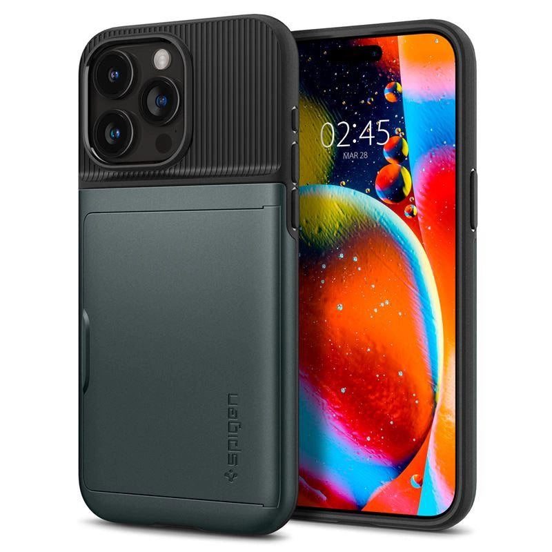 Spigen Slim Armor CS Case til iPhone 15 Pro Max - mørkegrøn