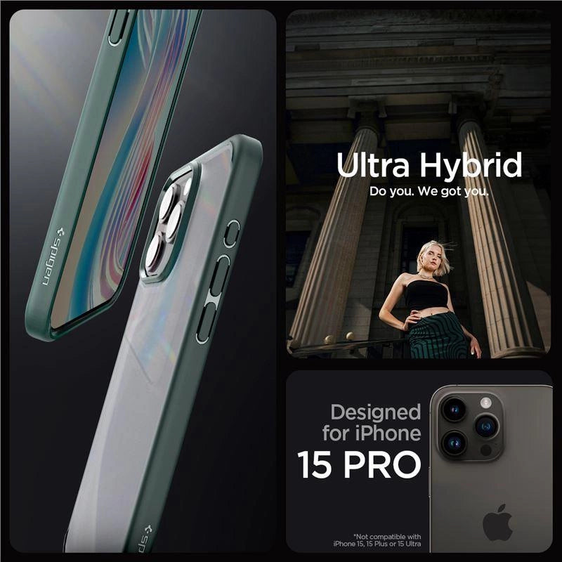 Spigen Ultra Hybrid iPhone 15 Pro Case - mørkegrøn