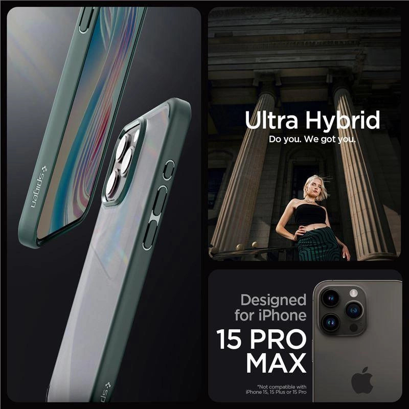 Spigen Ultra Hybrid iPhone 15 Pro Max-kasse - mørkegrøn