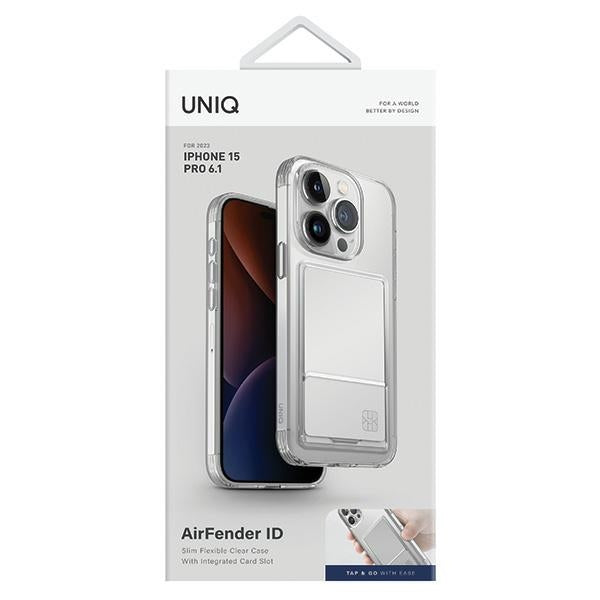 Uniq Air Fender ID Card Slotæske til iPhone 15 Pro - gennemsigtigt