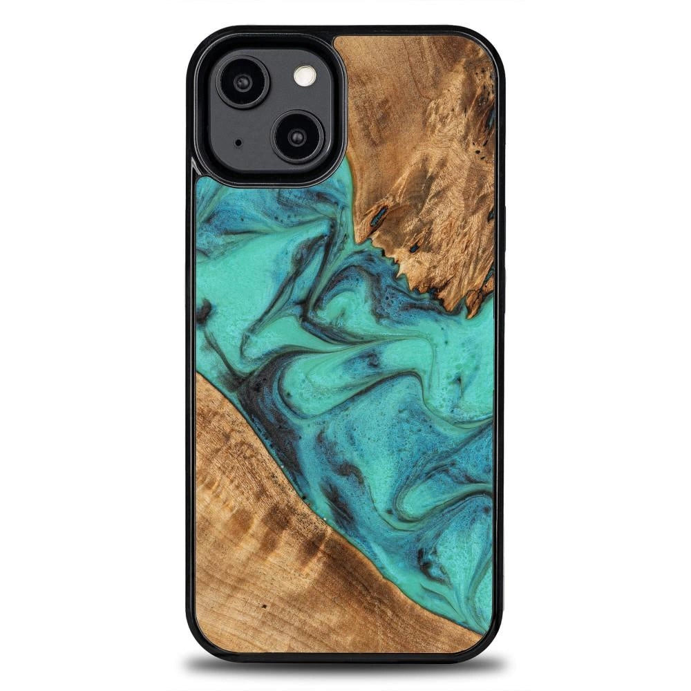 Træ- og harpiksfodral til iPhone 15 Plus Bewood Unique Turquoise - turkis og sort