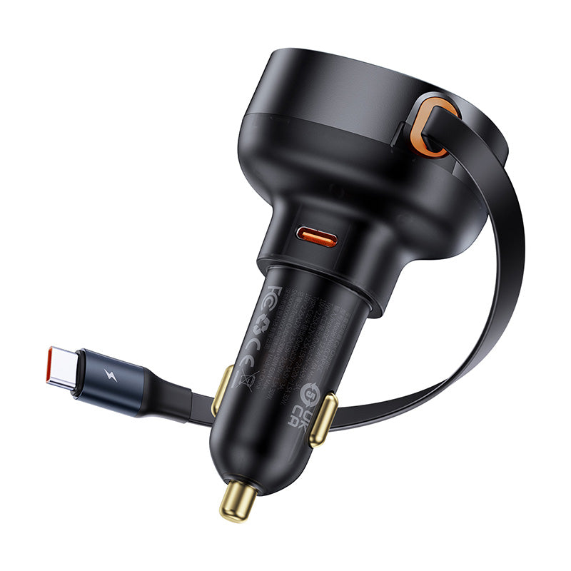 Baseus Enjoyment Pro USB-C (kvindelig) / USB-C (mandlig) 60W biloplader - sort