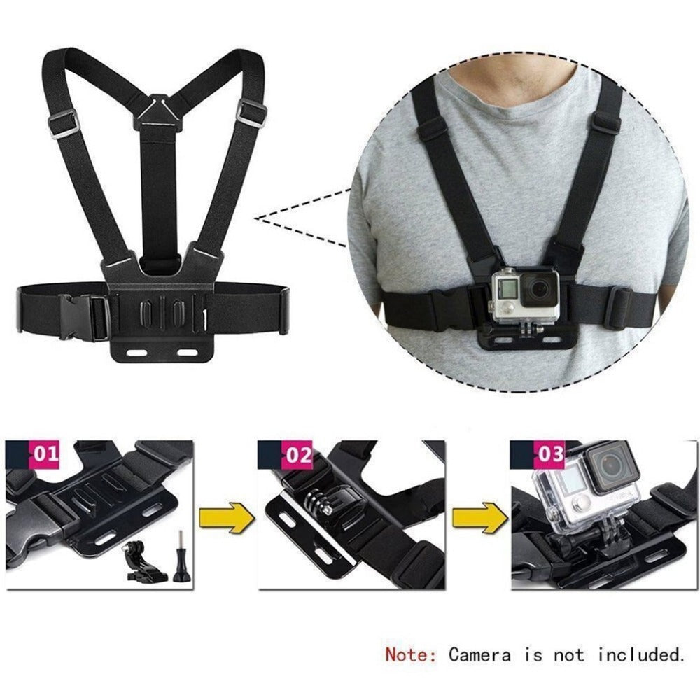 Adjustable sports camera harness - black
