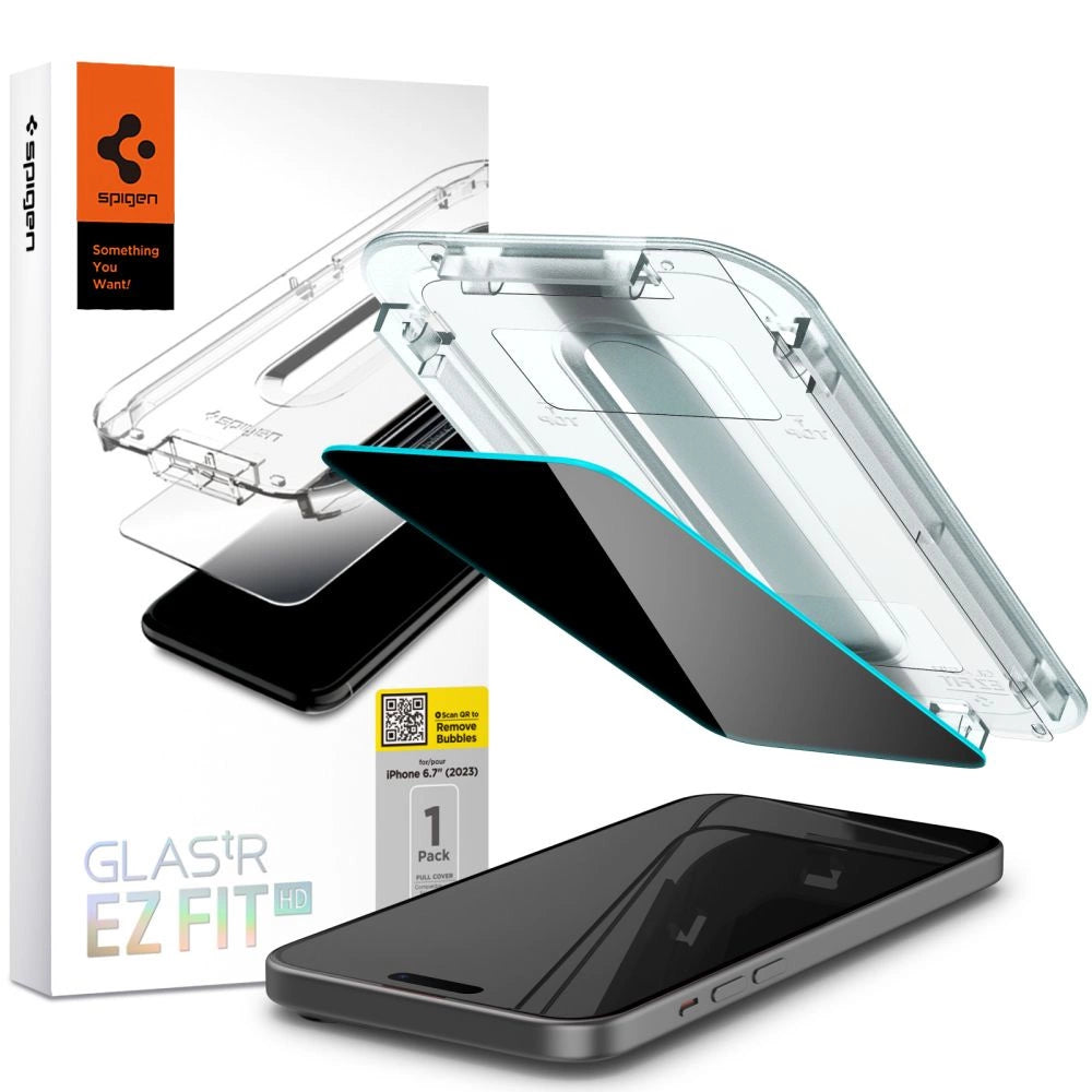 Spigen Glas.tR EZ Fit Privacy tempereret glas til iPhone 15 Plus