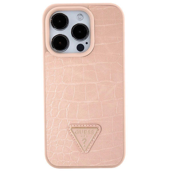 Guess GUHCP15XPCRTHCP iPhone 15 Pro Max pink/pink hardcase Croco Triangle Metal Logo