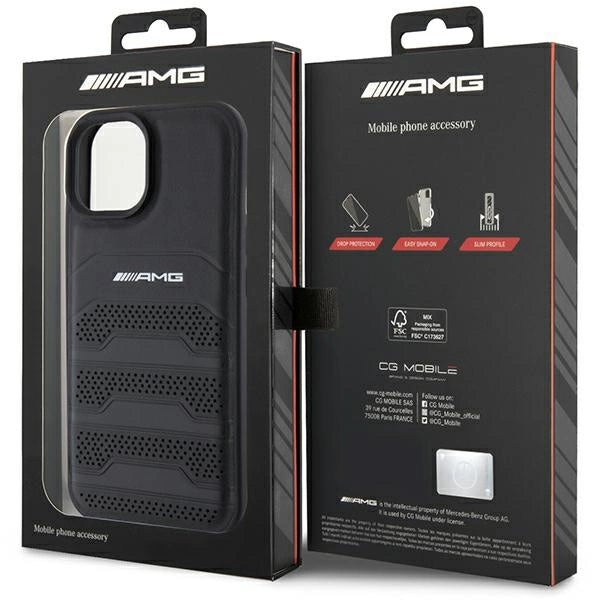 AMG Leather Debossed Lines case for iPhone 15 Plus - black