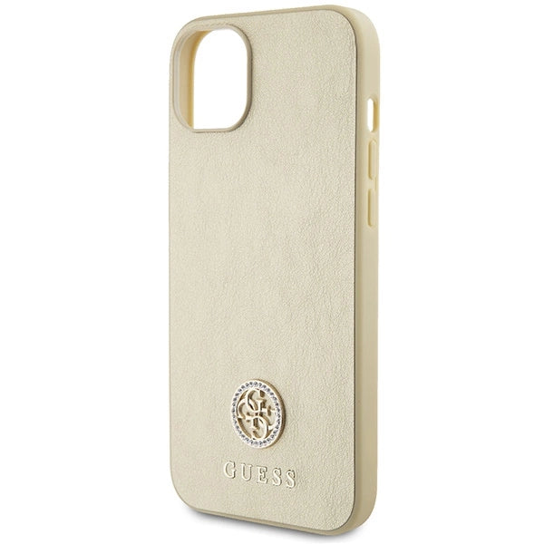 Guess læder 4G Metal Logo Strass-hylster til iPhone 15 - guld