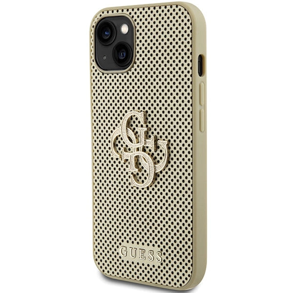 Guess Perforeret 4G Glitter-fodral til iPhone 15 - guld