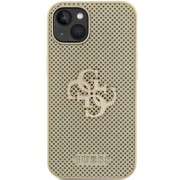 Guess Perforeret 4G Glitter-fodral til iPhone 15 - guld