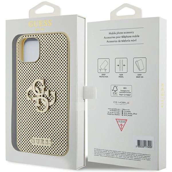 Guess Perforeret 4G Glitter-fodral til iPhone 15 - guld