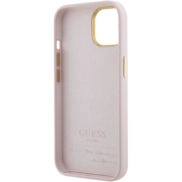 Guess Silicone Script Metal Logo & Frame case for iPhone 15 - pink
