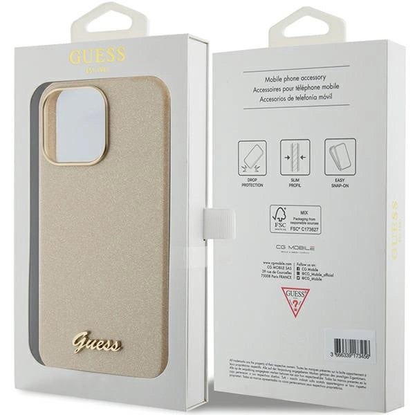 Guess Glitter Glossy Script case for iPhone 15 Pro Max - gold